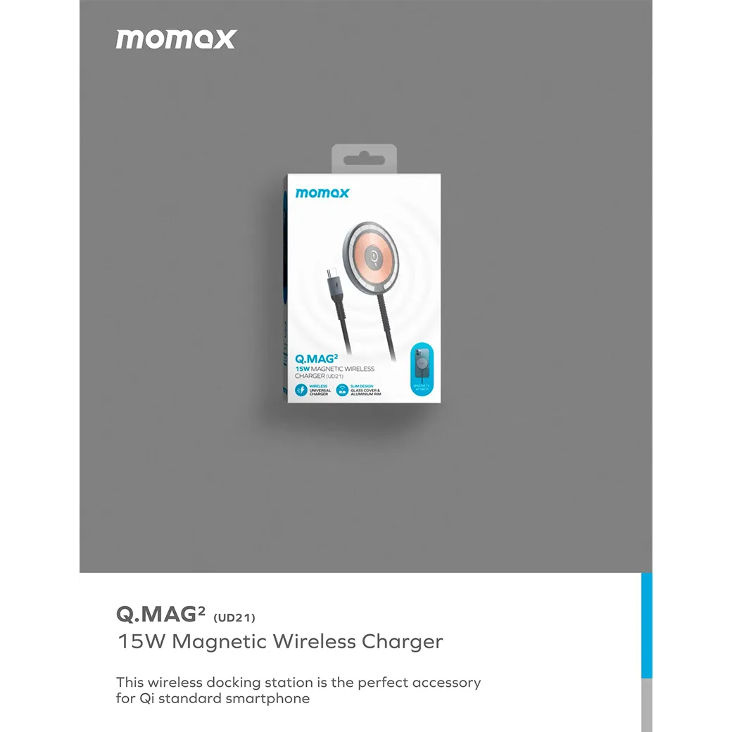 แท่นชาร์จไร้สาย Momax รุ่น Q.Mag 2 Magnetic (15W) - สีเทา