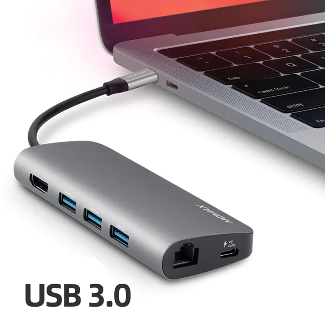 อุปกรณ์เชื่อมต่อ Momax รุ่น One Link 8 in 1 USB C PD Hub - สีเทาสเปซเกรย์