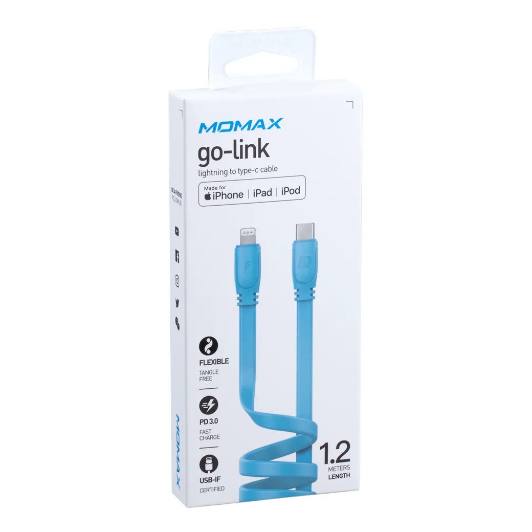 สายชาร์จ Momax รุ่น Go Link USB-C to Lightning สายยาว 1.2 เมตร - สีฟ้า
