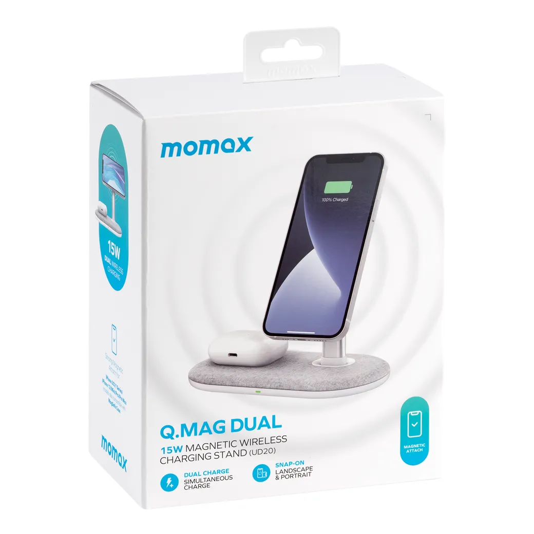 แท่นชาร์จไร้สาย Momax รุ่น Q.Mag Dual Magnetic - สีเทา