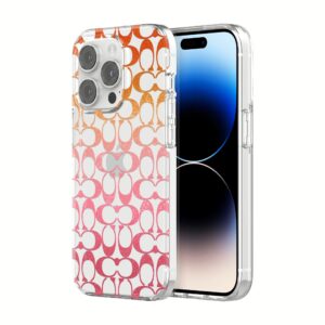 Coach รุ่น Protective Case - เคส iPhone 14 Pro - ลาย Signature C Pink Ombre Glitter