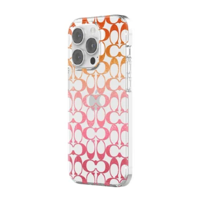 Coach รุ่น Protective Case - เคส iPhone 14 Pro - ลาย Signature C Pink Ombre Glitter