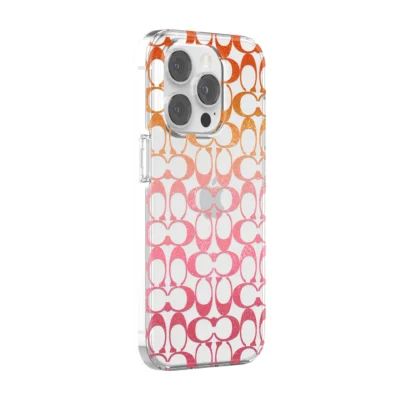 Coach รุ่น Protective Case - เคส iPhone 14 Pro - ลาย Signature C Pink Ombre Glitter