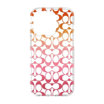 Coach รุ่น Protective Case - เคส iPhone 14 Pro - ลาย Signature C Pink Ombre Glitter