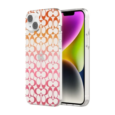 Coach รุ่น Protective Case - เคส iPhone 14 Plus - ลาย Signature C Pink Ombre Glitter