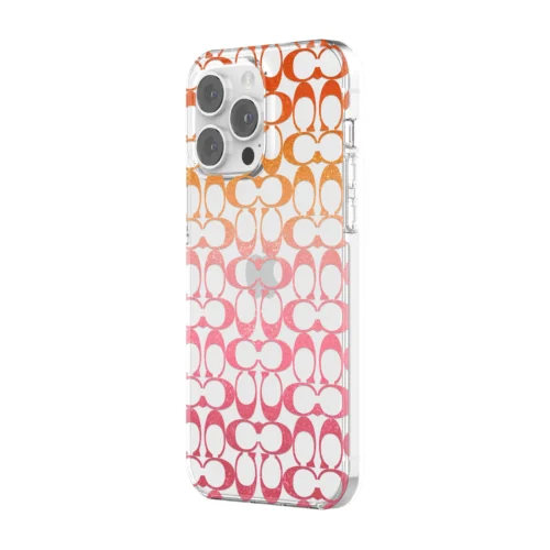 Coach รุ่น Protective Case - เคส iPhone 14 Pro Max - ลาย Signature C Pink Ombre Glitter