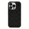 Coach รุ่น Leather Slim Wrap Case - เคส iPhone 14 Pro - ลาย Black Emboss Signature C Pebbled Leather