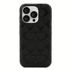 Coach รุ่น Leather Slim Wrap Case - เคส iPhone 14 Pro - ลาย Black Emboss Signature C Pebbled Leather