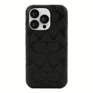 Coach รุ่น Leather Slim Wrap Case - เคส iPhone 14 Pro - ลาย Black Emboss Signature C Pebbled Leather
