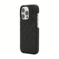 Coach รุ่น Leather Slim Wrap Case - เคส iPhone 14 Pro - ลาย Black Emboss Signature C Pebbled Leather