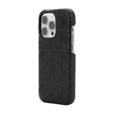 Coach รุ่น Leather Slim Wrap Case - เคส iPhone 14 Pro - ลาย Black Emboss Signature C Pebbled Leather