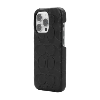 Coach รุ่น Leather Slim Wrap Case - เคส iPhone 14 Pro - ลาย Black Emboss Signature C Pebbled Leather