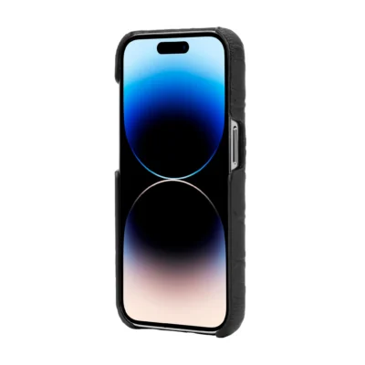 Coach รุ่น Leather Slim Wrap Case - เคส iPhone 14 Pro - ลาย Black Emboss Signature C Pebbled Leather