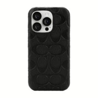 Coach รุ่น Leather Slim Wrap Case - เคส iPhone 14 Pro - ลาย Black Emboss Signature C Pebbled Leather