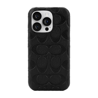 Coach รุ่น Leather Slim Wrap Case - เคส iPhone 14 Pro - ลาย Black Emboss Signature C Pebbled Leather