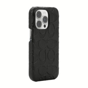 Coach รุ่น Leather Slim Wrap Case - เคส iPhone 14 Pro - ลาย Black Emboss Signature C Pebbled Leather