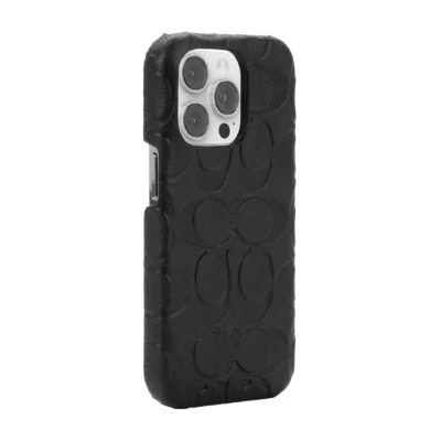 Coach รุ่น Leather Slim Wrap Case - เคส iPhone 14 Pro - ลาย Black Emboss Signature C Pebbled Leather