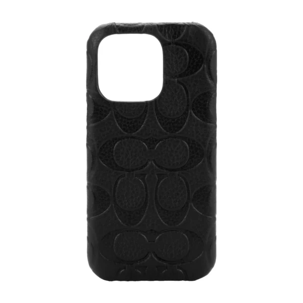 Coach รุ่น Leather Slim Wrap Case - เคส iPhone 14 Pro - ลาย Black Emboss Signature C Pebbled Leather