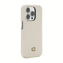 Coach รุ่น Leather Slim Wrap Case - เคส iPhone 14 Pro - ลาย Ivory C Plaque
