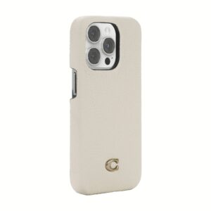 Coach รุ่น Leather Slim Wrap Case - เคส iPhone 14 Pro - ลาย Ivory C Plaque