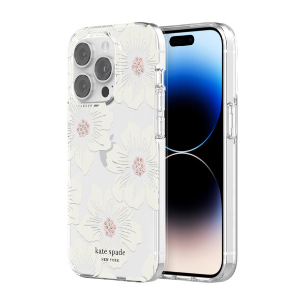 Kate Spade New York รุ่น Protective Hardshell Case - เคส iPhone 14 Pro - ลาย Hollyhock Floral Clear