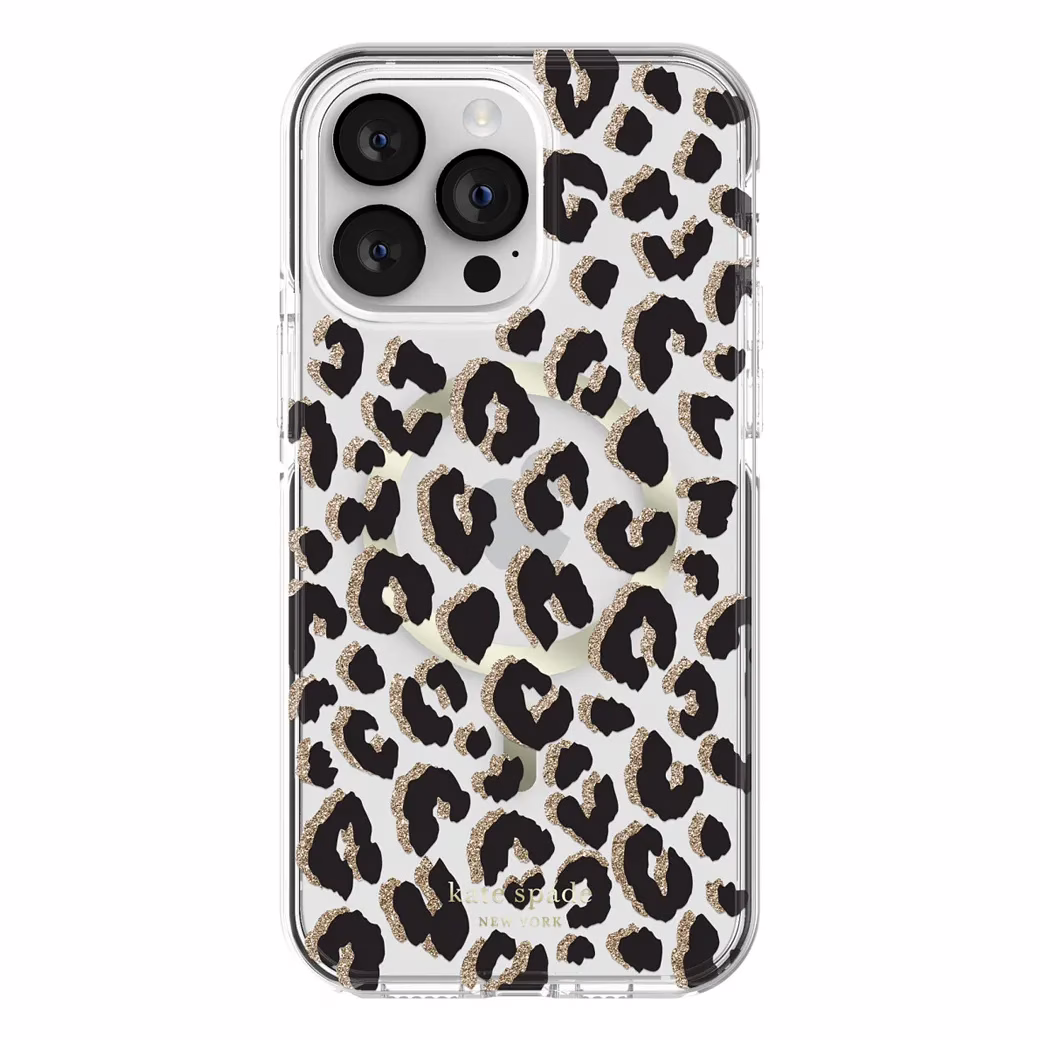 Kate Spade New York รุ่น Defensive Hardshell with MagSafe - เคส iPhone 14 Pro Max - ลาย Glitter Leopard