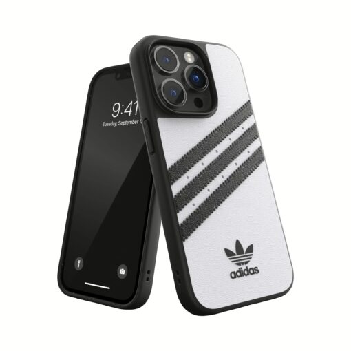 Adidas รุ่น Moulded Case PU - เคส iPhone 14 Pro - สี White/Black - Image 2