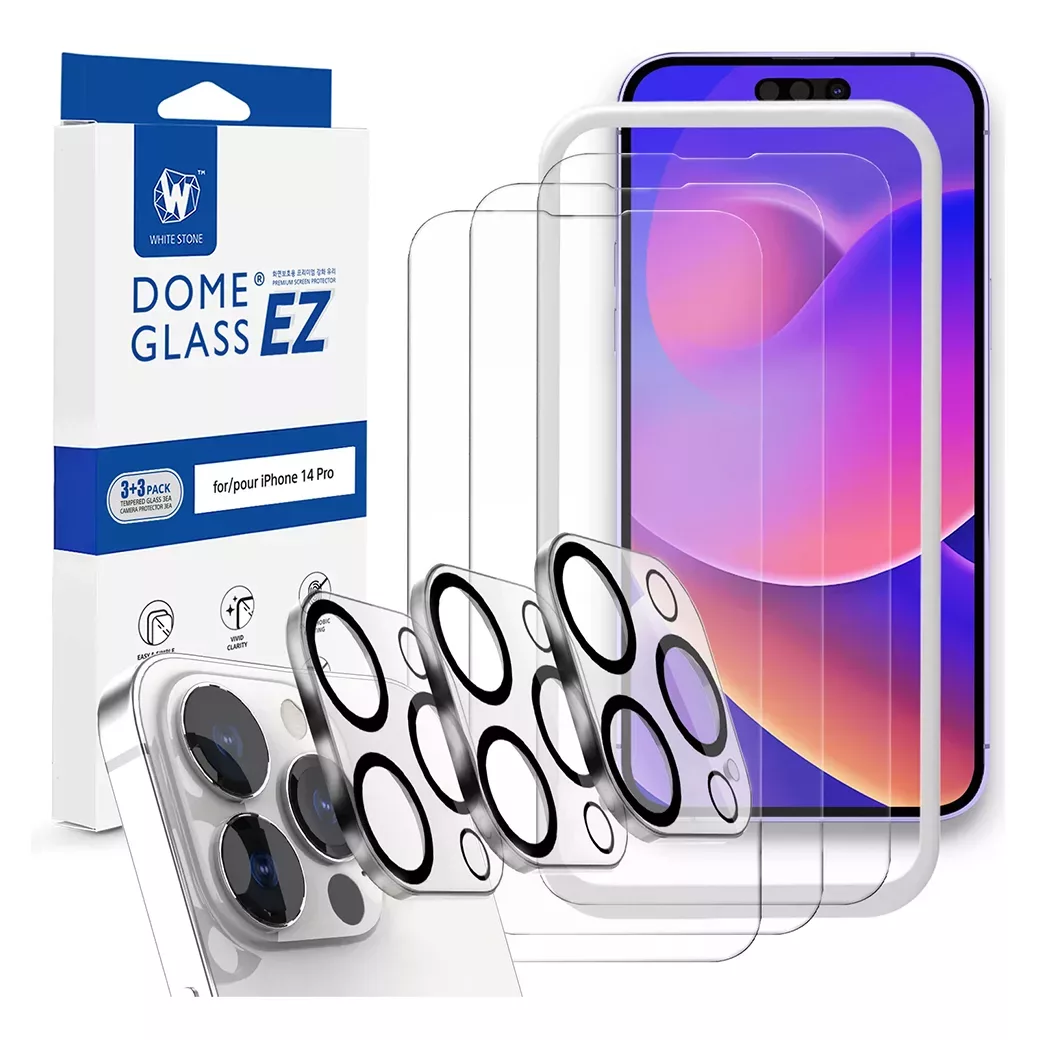 Whitestone EZ Glass - ฟิล์มกระจก iPhone 14 Pro (ชุดฟิล์มหน้าจอ+เลนส์กล้อง 3 เซต)