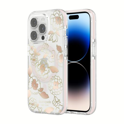 Kate Spade New York รุ่น Defensive Hardshell with MagSafe - เคส iPhone 14 Pro - ลาย Gold Floral - Image 2