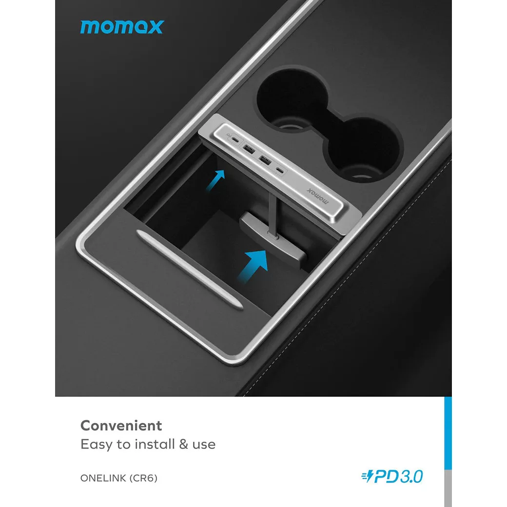 อุปกรณ์เชื่อมต่อในรถ Tesla (2021-2022 Model 3) Momax รุ่น Onelink 4 Port USB – สีเงิน