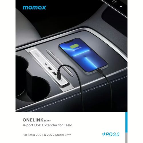 อุปกรณ์เชื่อมต่อในรถ Tesla (2021-2022 Model 3) Momax รุ่น Onelink 4 Port USB – สีเงิน - Image 10