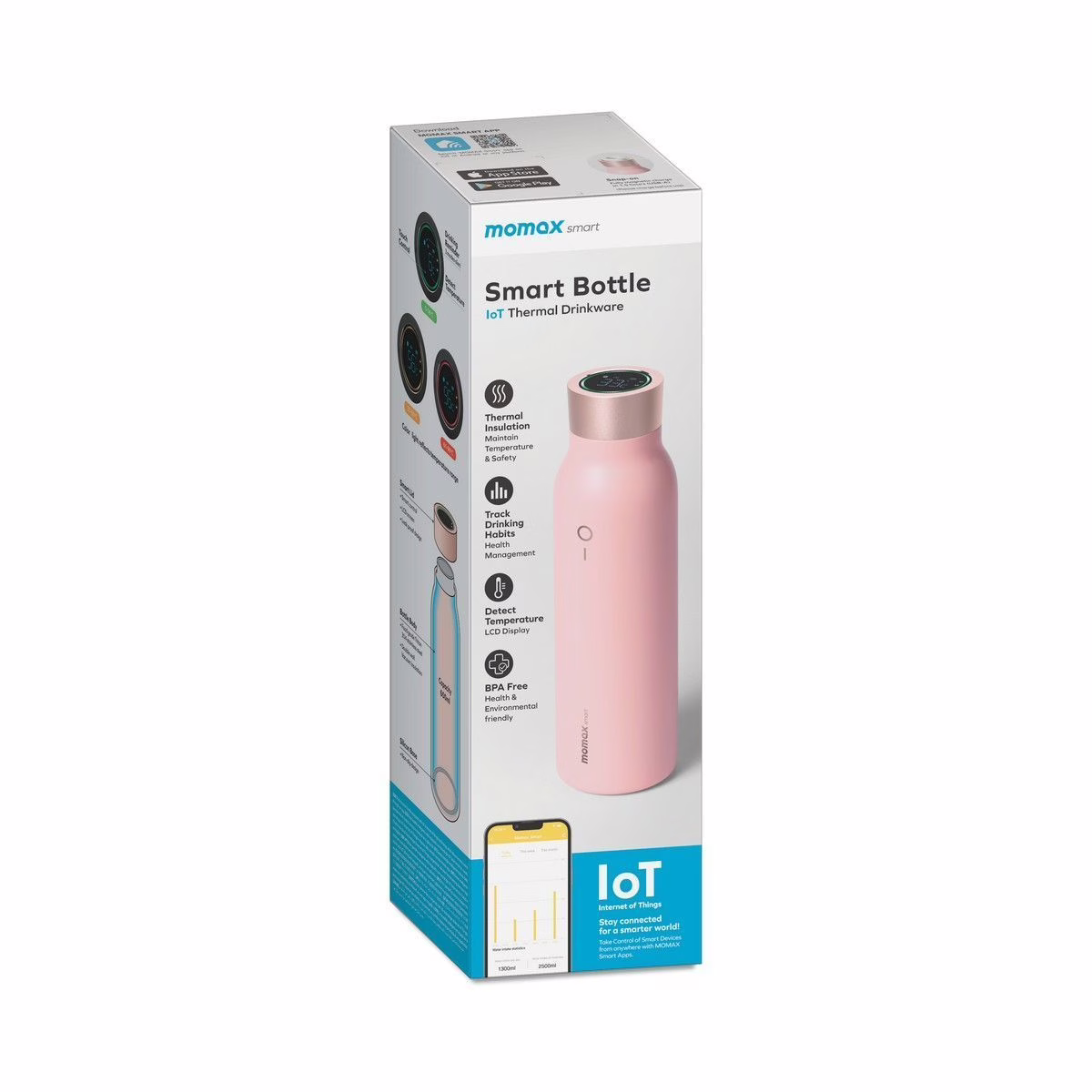 ขวดน้ำอัจฉริยะ Momax รุ่น Smart Bottle IoT Thermal Drinkware - สีชมพู
