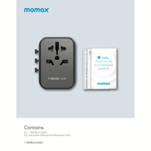 Momax หัวชาร์จ+หัวแปลงปลั๊กไฟ รุ่น 1-World Travel Adapter 5 พอร์ต ชาร์จไว 35W มาพร้อมช่อง USB-C และ USB-A - สี White - Image 6