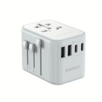 Momax หัวชาร์จ+หัวแปลงปลั๊กไฟ รุ่น 1-World Travel Adapter 5 พอร์ต ชาร์จไว 35W มาพร้อมช่อง USB-C และ USB-A - สี White
