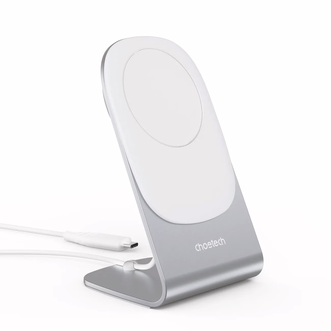 แท่นชาร์จไร้สาย Choetech รุ่น 15W Removable Wireless Magenetic Holder Charger (T518+H046) - สีเงิน