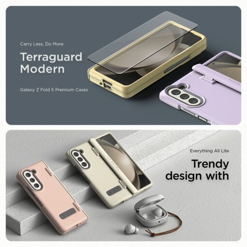 VRS รุ่น Terra Guard Modern - เคส Galaxy Z Fold 5 - สี Cream (แถมฟิล์มหน้าจอ) - Image 5