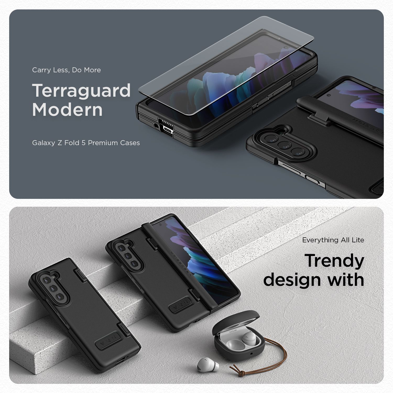 VRS รุ่น Terra Guard Modern - เคส Galaxy Z Fold 5 - สี Matte Black (แถมฟิล์มหน้าจอ)