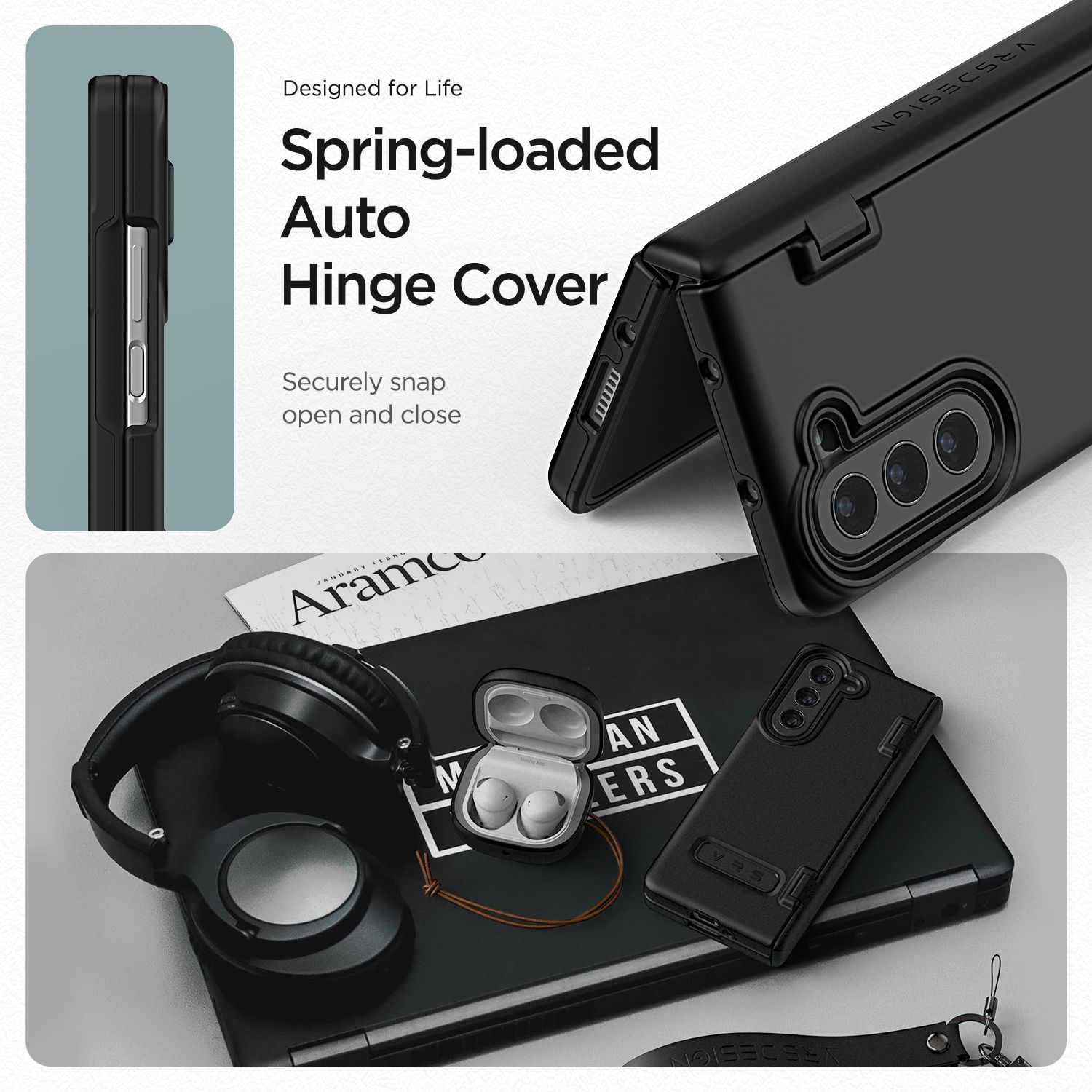 VRS Design for Galaxy Z Flip 5 5G Phone Case VRS [Terra Guard Modern] w/ Hinge Protection-Black