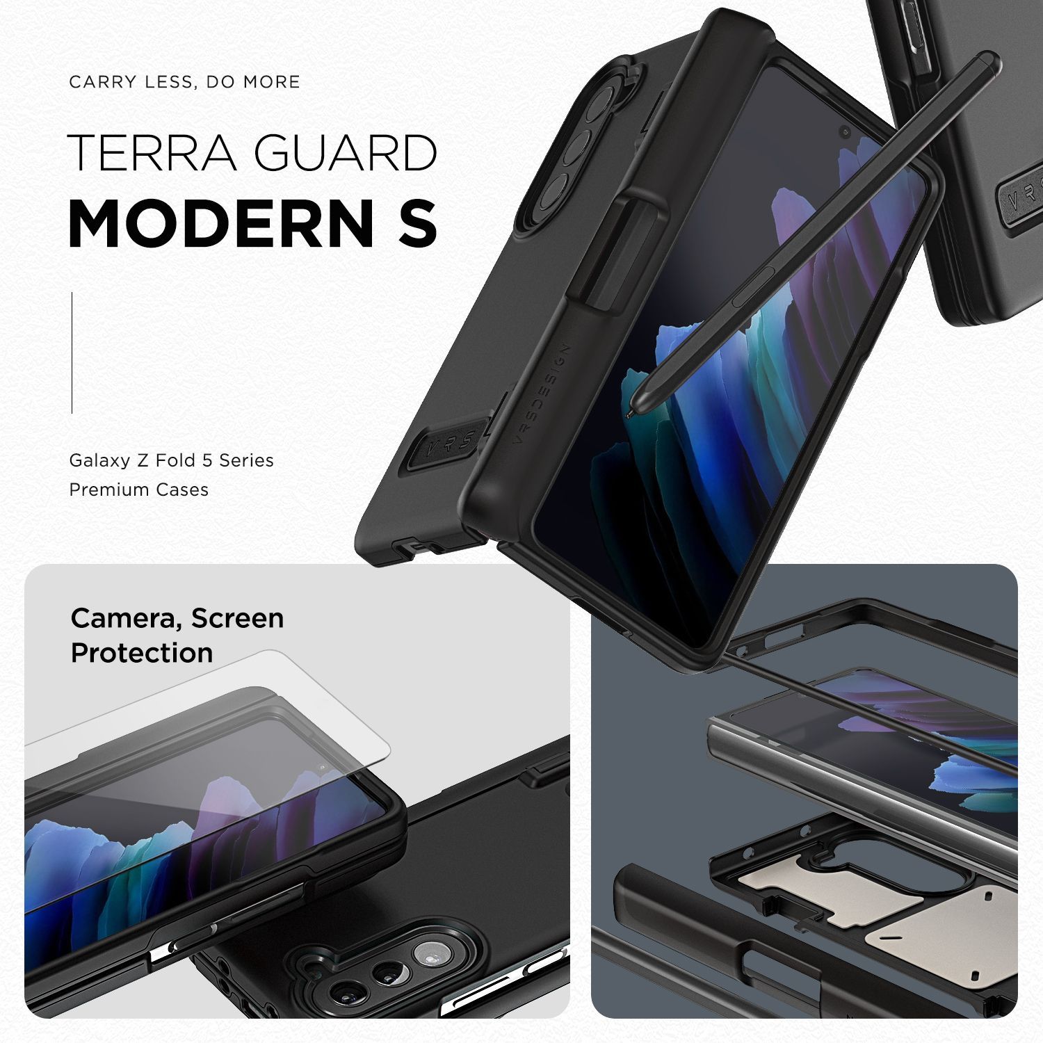 VRS รุ่น Terra Guard Modern S - เคส Galaxy Z Fold 5 - สี Matte Black (แถมฟิล์มหน้าจอ)