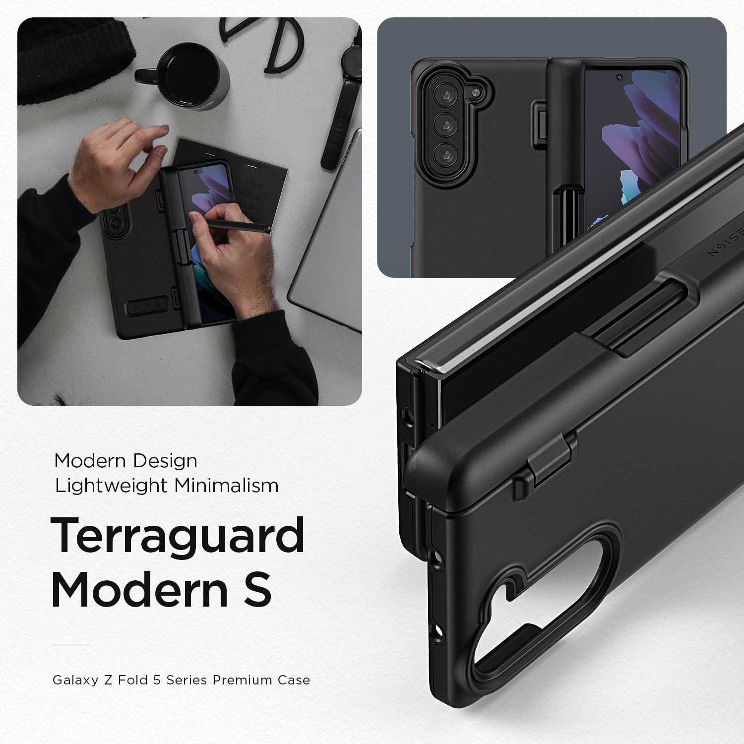 VRS รุ่น Terra Guard Modern S - เคส Galaxy Z Fold 5 - สี Matte Black (แถมฟิล์มหน้าจอ)