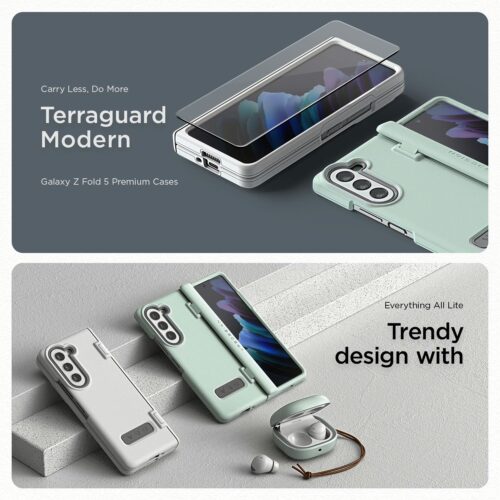 VRS รุ่น Terra Guard Modern - เคส Galaxy Z Fold 5 - สี Marine Green (แถมฟิล์มหน้าจอ) - Image 5