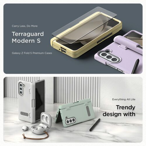 VRS รุ่น Terra Guard Modern S - เคส Galaxy Z Fold 5 - สี Pink Sand (แถมฟิล์มหน้าจอ) - Image 5