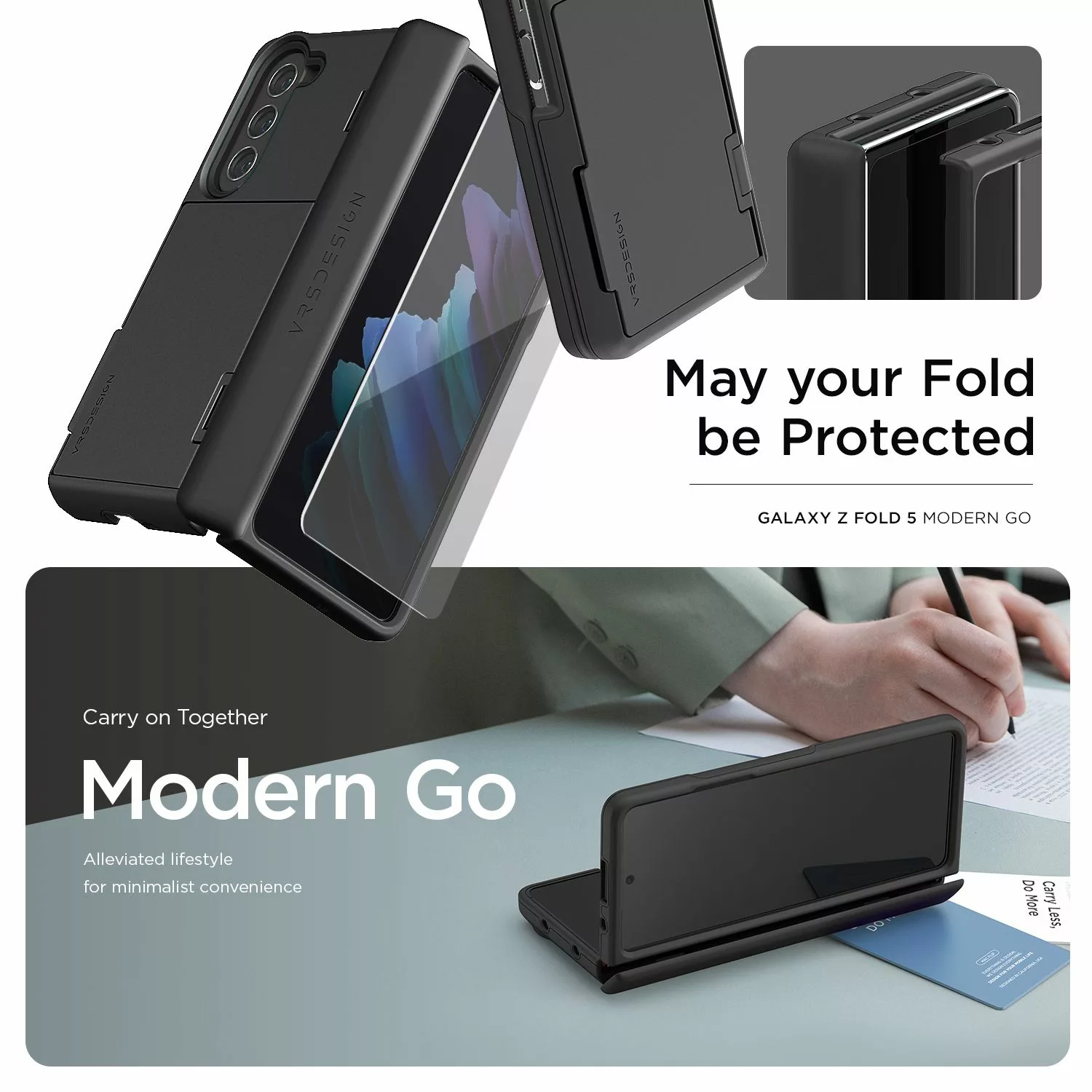 VRS รุ่น Terra Guard Modern Go - เคส Galaxy Z Fold 5 - สี Matte Black (แถมฟิล์มหน้าจอ)