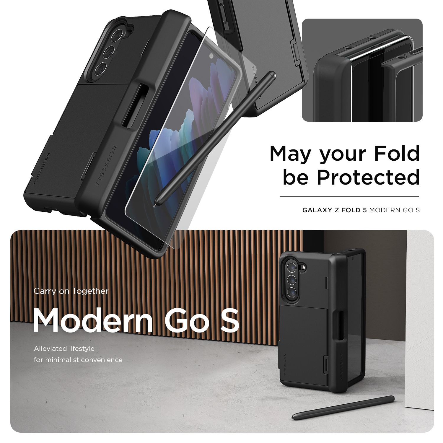 VRS รุ่น Terra Guard Modern Go S - เคส Galaxy Z Fold 5 - สี Matte Black (แถมฟิล์มหน้าจอ)