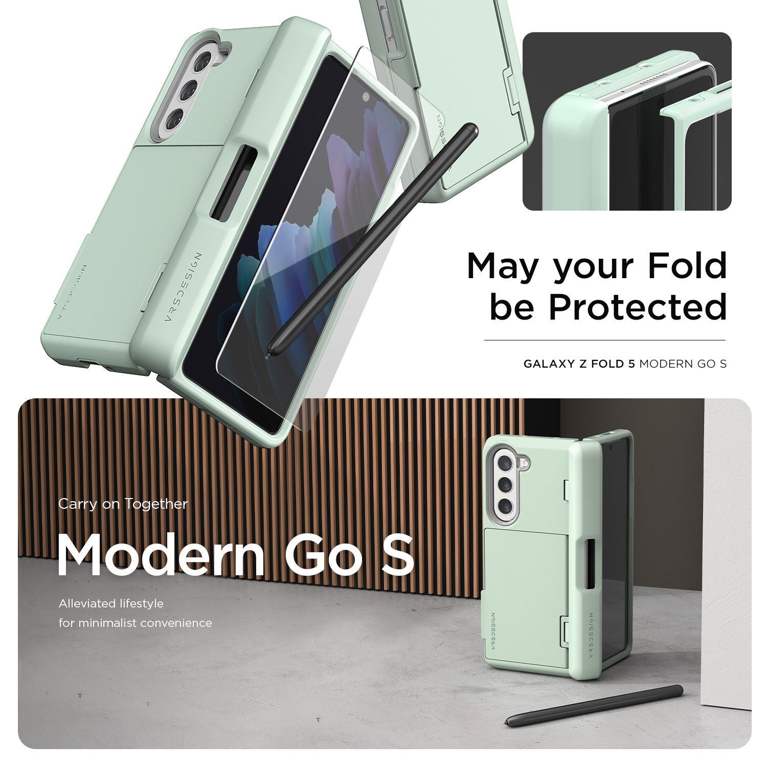 VRS รุ่น Terra Guard Modern Go S - เคส Galaxy Z Fold 5 - สี Marine Green (แถมฟิล์มหน้าจอ)