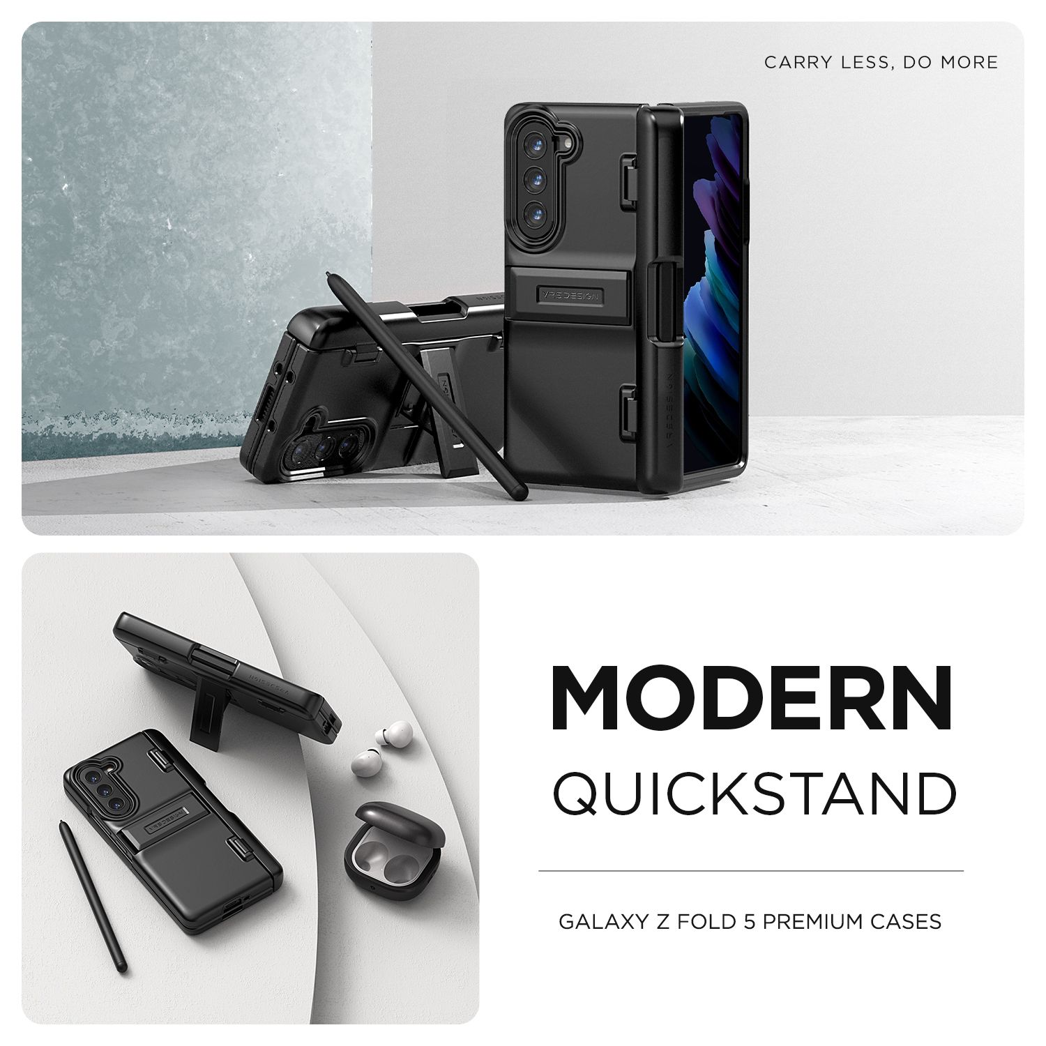 VRS รุ่น Quick Stand Modern S - เคส Galaxy Z Fold 5 - สี Matte Black (แถมฟิล์มหน้าจอ)