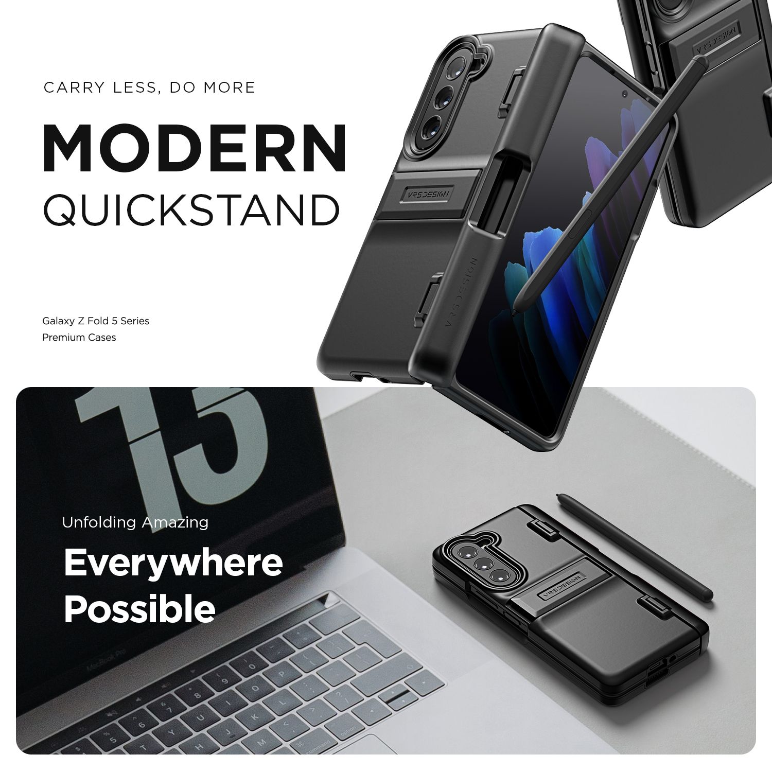 VRS รุ่น Quick Stand Modern S - เคส Galaxy Z Fold 5 - สี Matte Black (แถมฟิล์มหน้าจอ)