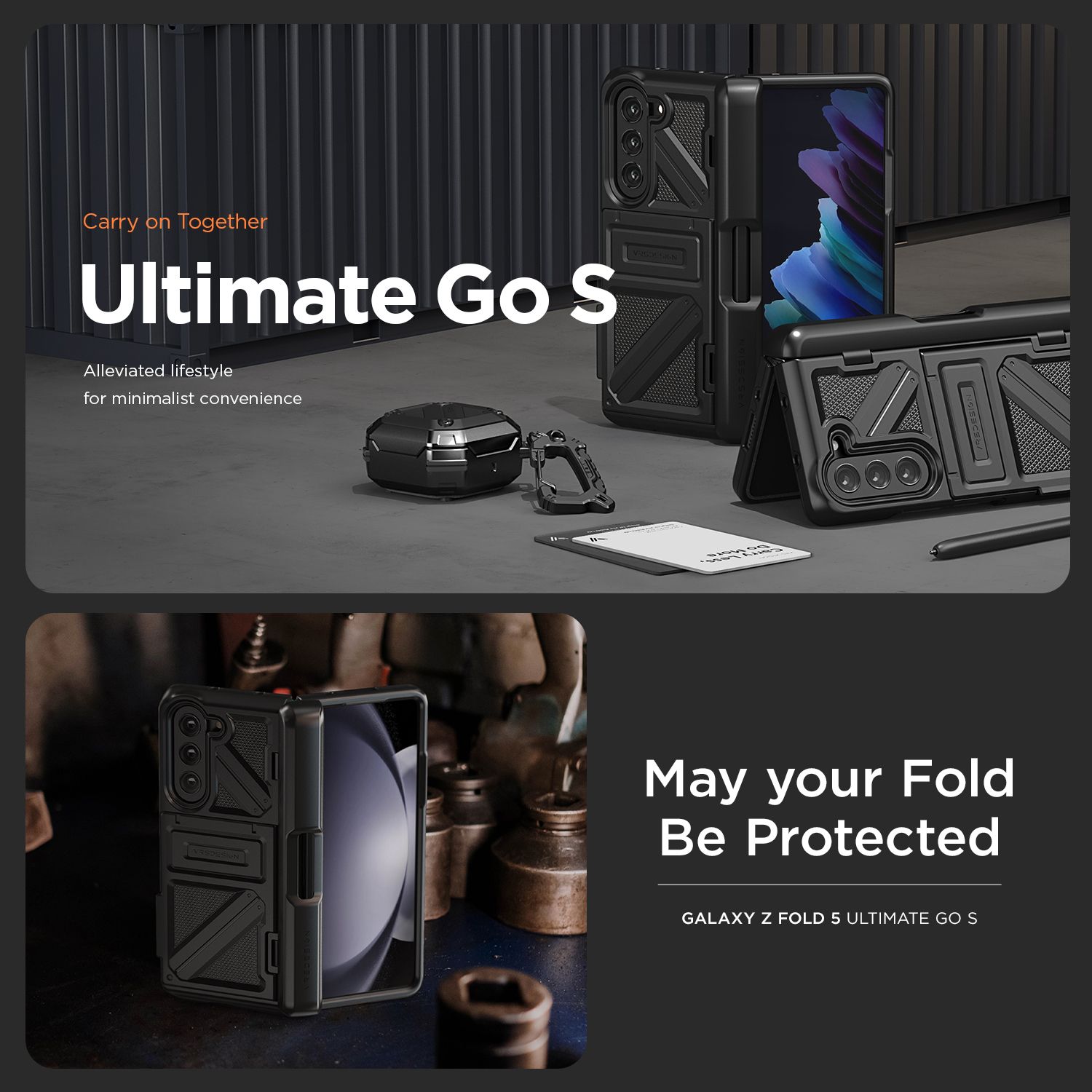 VRS รุ่น Terra Guard Ultimate Go S - เคส Galaxy Z Fold 5 - สี Matte Black (แถมฟิล์มหน้าจอ)