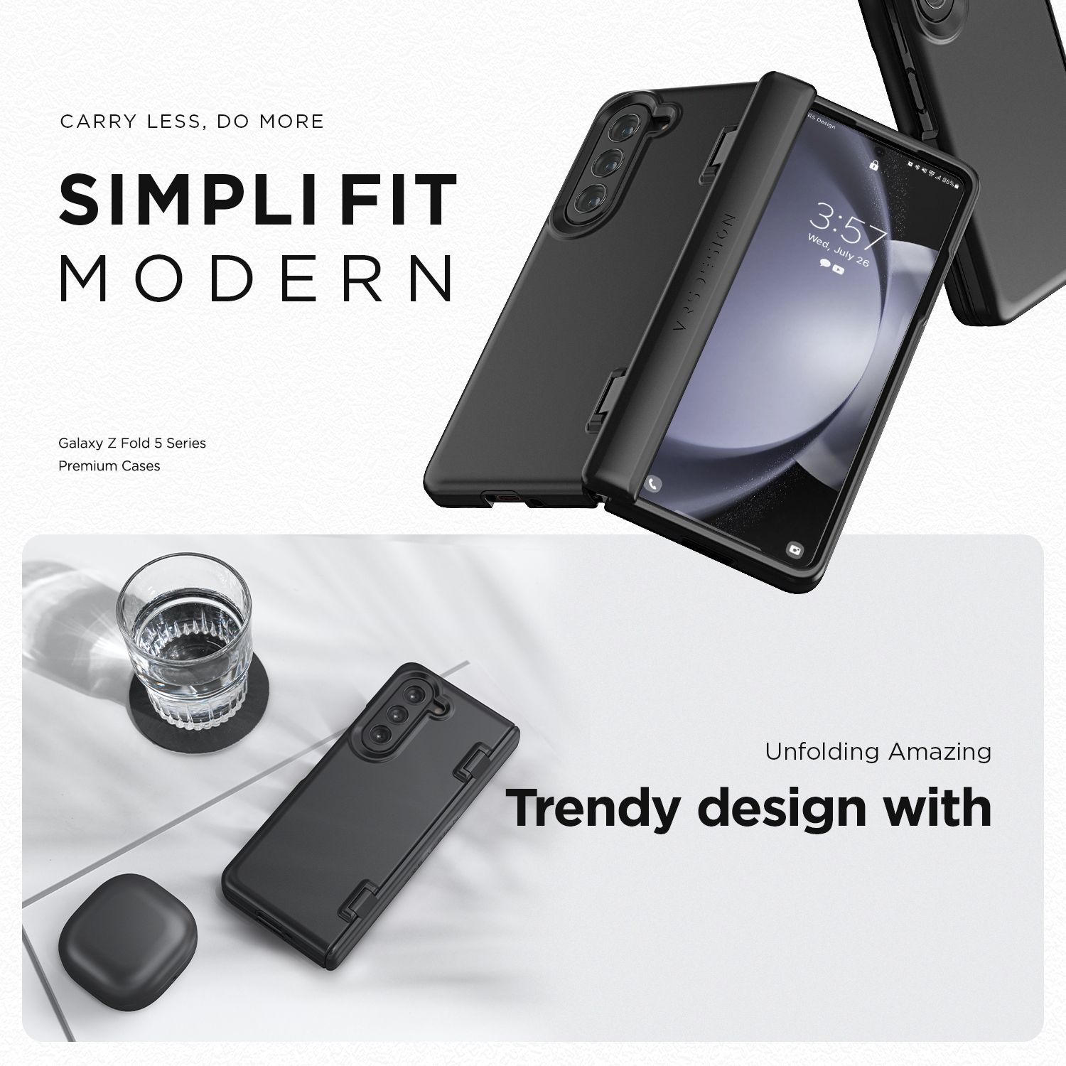 VRS รุ่น Simpli Fit - เคส Galaxy Z Fold 5 - สี Black (แถมฟิล์มหน้าจอ)