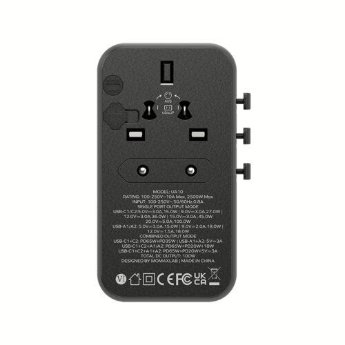 หัวแปลงปลั๊กไฟ Momax รุ่น 1-World I Dreamer PD 100W GaN 4 ports + AC Travel Adapter - สี Black - Image 4
